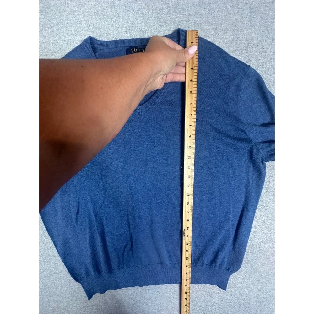Polo Ralph Lauren V-Neck Sweater Mens XXL Blue Pima Cotton Pony Logo NWOT